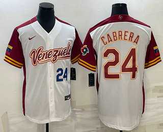 Mens Venezuela Baseball #24 Miguel Cabrera Number 2023 White World Classic Stitched Jersey->2023 world baseball classic->MLB Jersey